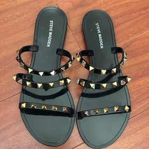 Steve Madden Black Sandals with Gold Accents